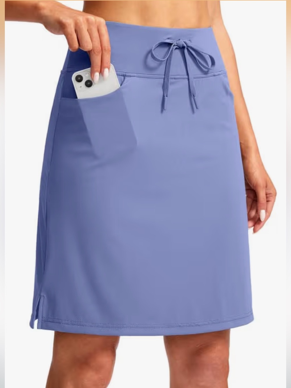 SANTINY Modest Knee Length High Waist Skirt in  Light Blue